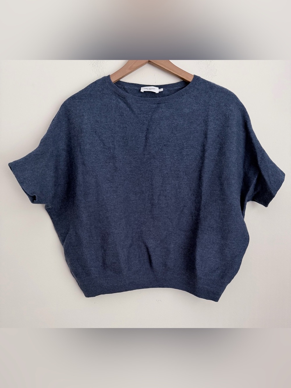 R Label navy blue Wool Sweater Pullover Dolman Short Sleeve L/XL